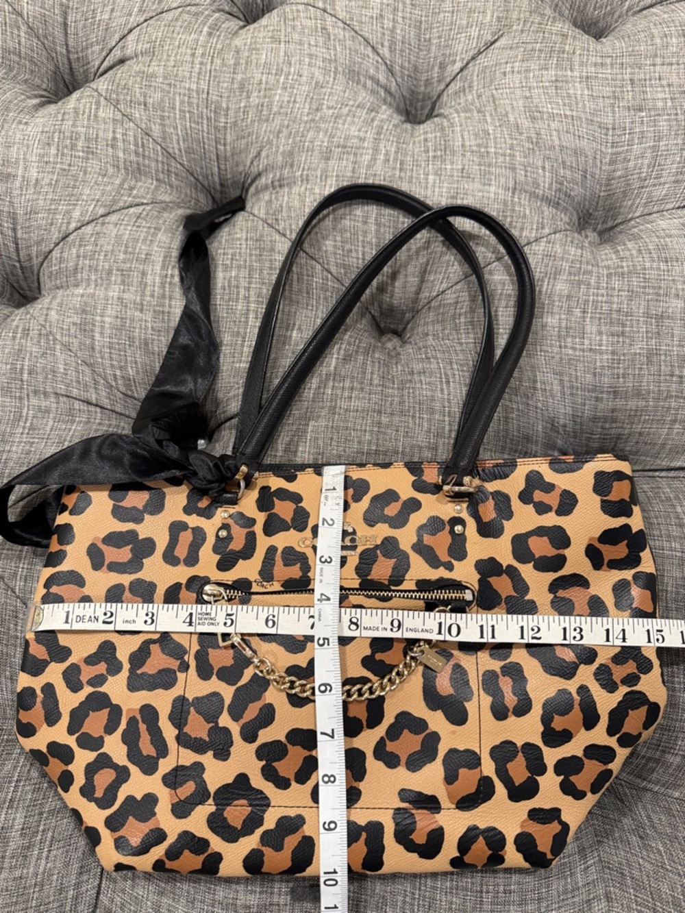 Coach Bag Leopard Ocelot Print Car Town Tote with Chain Detail - Picture 11 of 17
